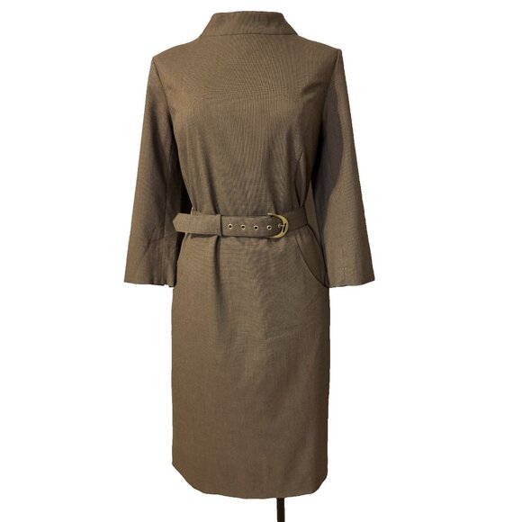 Doncaster Sheath Dress 12 Brown Mock Neck Professional Stretch Career $385 - Picture 1 of 13